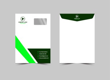 Zarf C4 Tasarım Şablonu Yeşil Renk Soyut Kırtasiye İşletmesi Yaratıcı Düzen Vektör İllüstrasyonu