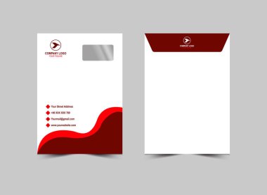 Zarf C4 Tasarım Şablonu Kırmızı Soyut Kırtasiye İşletmeleri Yaratıcı Düzen Vektör İllüstrasyonu