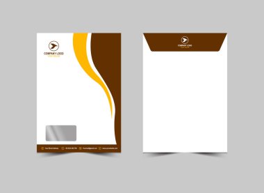 Zarf C4 Tasarım Şablonu Kahverengi ve Sarı Kırtasiye İşletmeleri Yaratıcı Düzen Vektör İllüstrasyonu