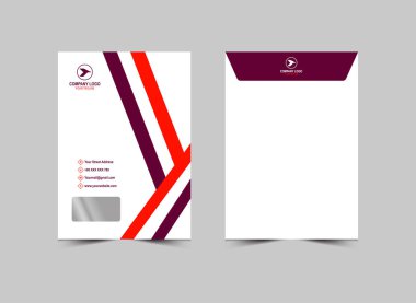 Zarf C4 Tasarım Şablonu Mor ve Turuncu Kırtasiye İşletmeleri Yaratıcı Düzen Vektör İllüstrasyonu