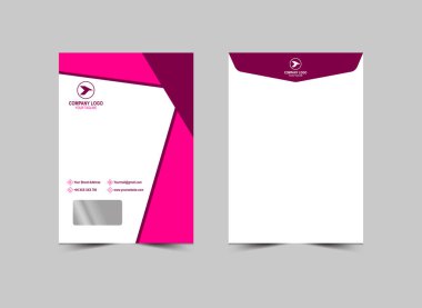 Zarf C4 Şablon Tasarımı Pembe Renk Kırtasiyesi İş Yaratıcı Düzen Vektör İllüstrasyonu