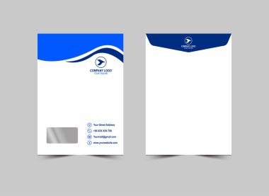 Zarf C4 Şablon Tasarımı Mavi Renk Kırtasiyesi İş Yaratıcı Düzen Vektör İllüstrasyonu