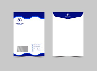 Zarf C4 Şablonu Tasarımı: Mavi Kırtasiye İşletme Yaratıcı Düzen Vektörü İllüstrasyonu