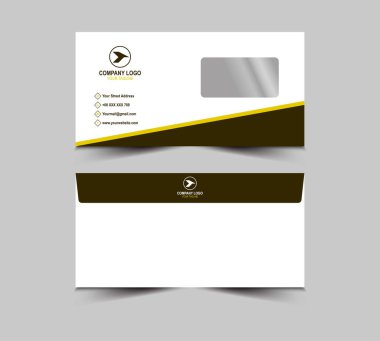 Zarf Tasarımı Şablonu Kahverengi ve Sarı Soyut Kırtasiye İşletmeleri Yaratıcı Düzen Vektör İllüstrasyonu