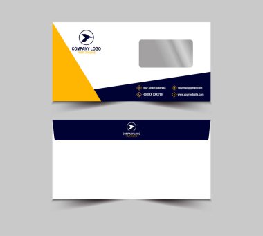 Zarf Tasarım Şablonu Mavi ve Sarı Soyut Kırtasiye İşletmeleri Yaratıcı Düzen Vektör İllüstrasyonu
