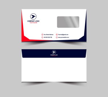 Zarf Tasarım Şablonu Kırmızı ve Mavi Kırtasiye Soyut Yaratıcı İş Düzeni Vektör İllüstrasyonu