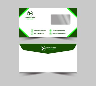 Zarf Tasarım Şablonu Yeşil Kırtasiye Yaratıcı İş Düzeni Vektör İllüstrasyonu
