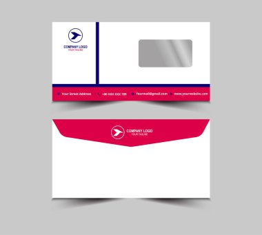 Zarf DL Şablonu Pembe ve Mavi Tasarım Kırtasiye İşletmeleri Yaratıcı Tasarım Vektör Çizimi