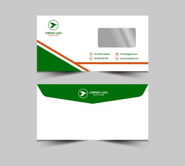 Zarf DL Şablonu Turuncu ve Yeşil Tasarım Kırtasiye İşletmeleri Yaratıcı Düzen Vektör İllüstrasyonu