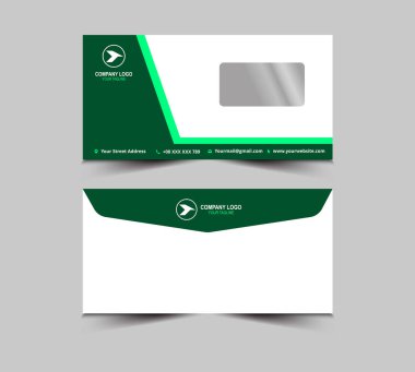 Zarf Şablonu Yeşil Tasarım Kırtasiyesi İş Yaratıcı Düzen Vektör İllüstrasyonu