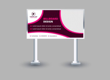 Billboard Şablon Tasarımı Mor ve Pembe Açık Hava Reklam Vektörü İllüstrasyonu