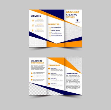 Broşür Tasarım Şablonu Mavi ve Sarı Profesyonel Geometrik Yaratıcı İş Vektörü İllüstrasyonu