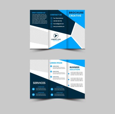 Broşür Tasarım Şablonu Mavi Renkli Profesyonel Geometrik Yaratıcı İş Vektörü İllüstrasyonu