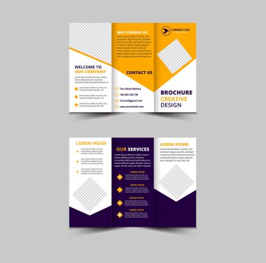 Broşür Tasarım Şablonu Sarı ve Mor Profesyonel Geometrik Yaratıcı İş Vektörü İllüstrasyonu