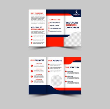 Broşür Tasarım Şablonu Mavi ve Kırmızı Profesyonel Geometrik Yaratıcı İş Vektörü İllüstrasyonu