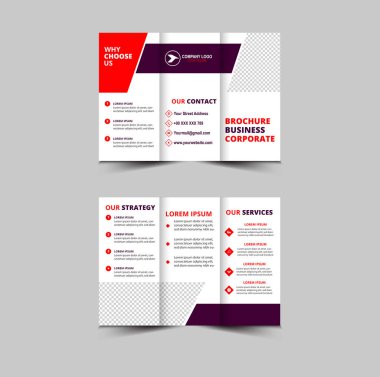 Üç Katlı Broşür Şablonu Mor ve Kırmızı Profesyonel Geometrik Yaratıcı İş Vektörü İllüstrasyonu