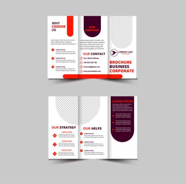 Üç Katlı Broşür Şablonu Kırmızı ve Mor Profesyonel Geometrik Yaratıcı İş Vektörü İllüstrasyonu