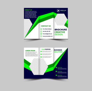 Üçlü Broşür Şablonu Tasarımı Mavi ve Yeşil Profesyonel Geometrik Yaratıcı İş Vektörü İllüstrasyonu
