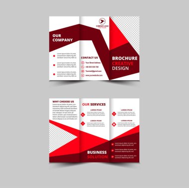Trifold Broşür Şablonu Tasarımı Maroon Professional Geometric Creative Business Vector Illustration