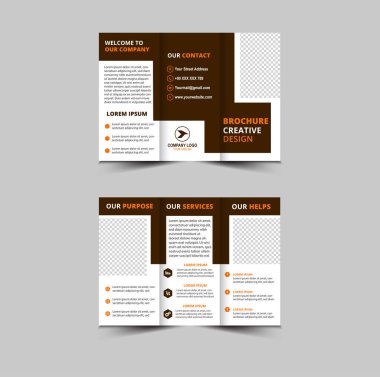 Trifold Broşür Şablonu Tasarımı Brown Profesyonel Geometrik Yaratıcı İş Vektörü İllüstrasyonu