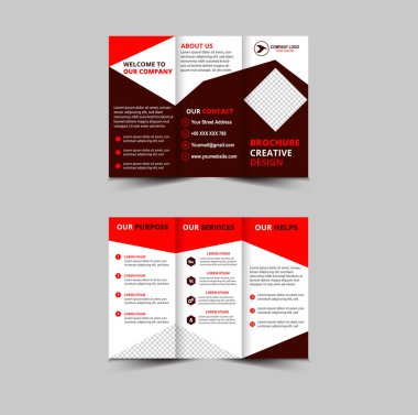 Üç Katlı Broşür Şablonu Tasarımı Kırmızı Profesyonel Geometrik Yaratıcı İş Vektörü İllüstrasyonu