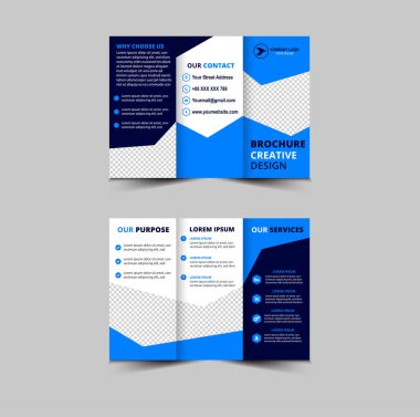 Üçlü Broşür Şablonu Tasarımı Mavi Profesyonel Geometrik Yaratıcı İş Vektörü İllüstrasyonu