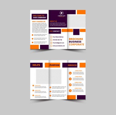 Broşür Şablonu Mor ve Turuncu Profesyonel Geometrik Yaratıcı İş Vektörü İllüstrasyonu