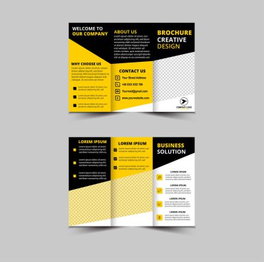 Broşür Tasarımı Siyah ve Sarı Profesyonel Geometrik Yaratıcı İş Vektörü İllüstrasyonu