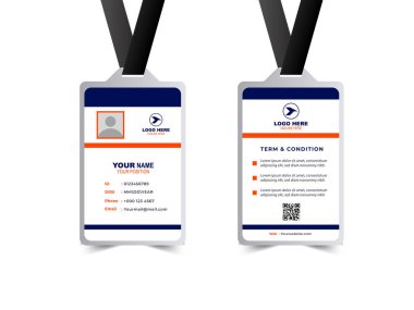 ID Kart Tasarımı Şablonu Mavi ve Turuncu Profesyonel Kimlik Kurumu Modern Yaratıcı Vektör İllüstrasyonu
