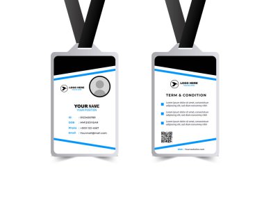 Kimlik Kartı Tasarım Şablonu Siyah ve Mavi Profesyonel Kimlik Kartı Modern Yaratıcı Vektör İllüstrasyonu