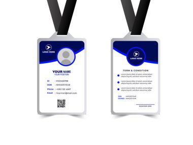 ID Kart Tasarım Şablonu Mavi Renk Kurumsal Modern Profesyonel Kimlik Yaratıcı Vektör İllüstrasyonu