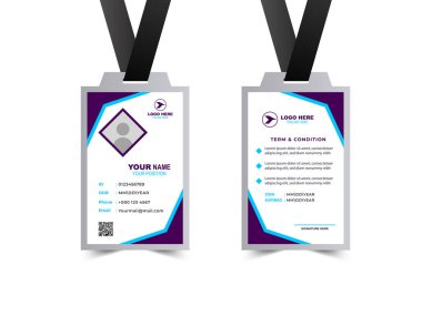 ID Kart Tasarımı Şablonu Mor ve Mavi Kurumsal Kimlik Kartı Yaratıcı Vektör İllüstrasyonu