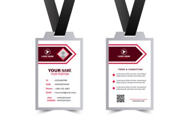 ID Kart Şablonu Tasarımı Maroon Kurumsal Modern Profesyonel Kimlik Kartı Yaratıcı Vektör İllüstrasyonu