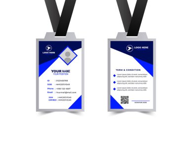 ID Kart Şablonu Tasarımı Mavi Renk Kurumsal Modern Profesyonel Kimlik Yaratıcı Vektör İllüstrasyonu