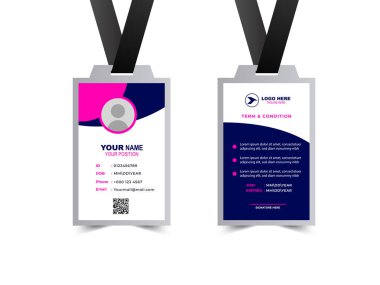 ID Kart Şablonu Tasarımı Pembe ve Mavi Şirket Modern Profesyonel Kimlik Kartı Yaratıcı Vektör İllüstrasyonu