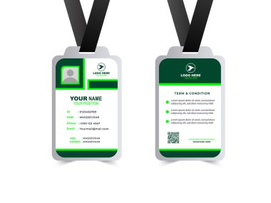 ID Kart Şablonu Tasarımı Yeşil Kurumsal Modern Profesyonel Kimlik Kartı Yaratıcı Vektör İllüstrasyonu