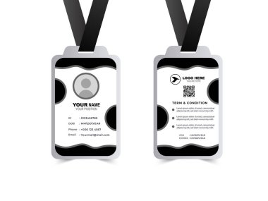 ID Kart Şablonu Tasarımı Siyah Kurumsal Modern Profesyonel Kimlik Kartı Yaratıcı Vektör İllüstrasyonu