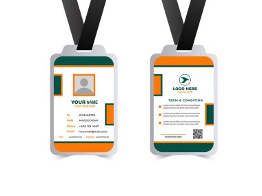 ID Kart Şablon Tasarımı Turuncu ve Yeşil Kurumsal Kimlik Kartı Yaratıcı Vektör İllüstrasyonu
