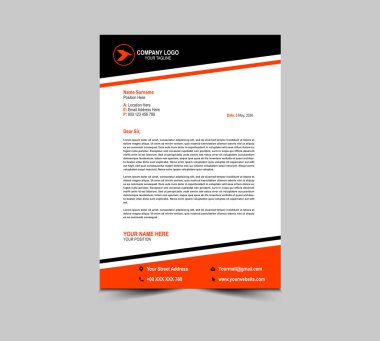 Harf baş şablonu tasarımı Kurumsal Yaratıcı Siyah ve Turuncu Modern İş antetli tasarım şablonu Proje Düzeni Vektör İllüstrasyonunuz için