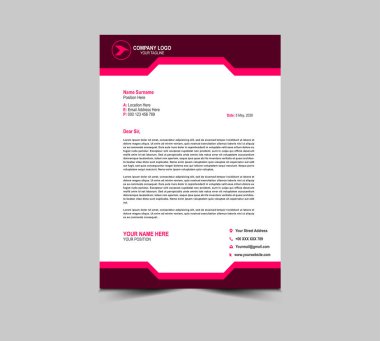 Harf başı şablonu Pembe Renk Tasarımı Kurumsal Yaratıcı Modern İş antet tasarım şablonu Proje Düzeni Vektör İllüstrasyonu