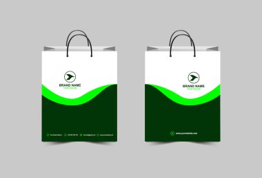 Alışveriş Torbası Şablonu Yeşil Kağıt Paket Tasarımı Modern İşletme Yaratıcı Düzen Vektör İllüstrasyonu