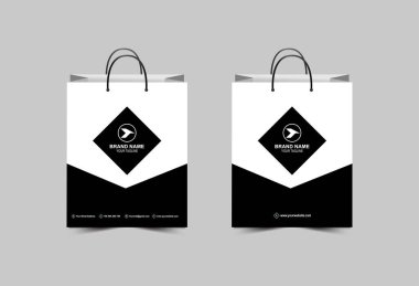 Alışveriş Torbası Kağıt Şablonu Siyah Tasarım Paketleme Modern İşletme Yaratıcı Düzen Vektör İllüstrasyonu