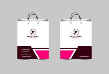 Alışveriş Torbası Kağıt Şablonu Pembe Tasarım Paketleme Modern İş Yaratıcı Düzen Vektör İllüstrasyonu