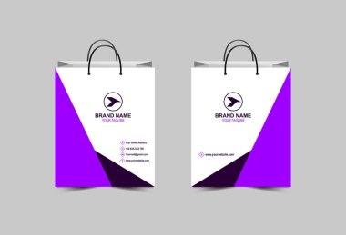 Alışveriş Torbası Kağıt Şablonu Mor Tasarım Paketleme Modern İş Yaratıcı Düzen Vektör İllüstrasyonu