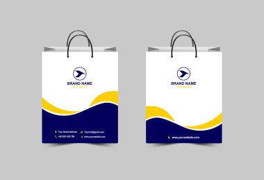 Alışveriş Torbası Kağıt Şablonu Sarı ve Mavi Tasarım Paket Modern İşletme Yaratıcı Tasarım Vektör Çizimi