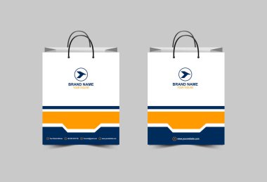 Alışveriş Torbası Kağıt Şablonu Mavi ve Sarı Tasarım Paketleme Modern İşletme Yaratıcı Tasarım Vektör Çizimi
