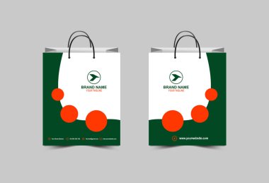 Alışveriş Torbası Kağıt Şablonu Yeşil ve Turuncu Tasarım Paketleme Modern İşletme Yaratıcı Tasarım Vektör Çizimi