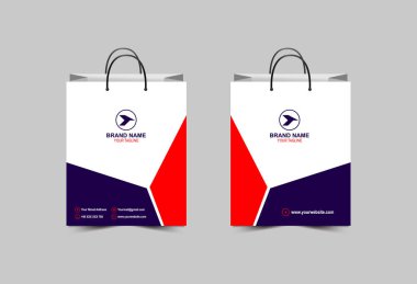 Kağıt Torba Şablonu Tasarımı Kırmızı ve Mavi Paket Alışveriş Çantası Modern İşletme Yaratıcı Düzen Vektör İllüstrasyonu