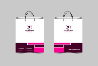 Kağıt Torba Şablonu Tasarım Pembe ve Mor Paket Alışveriş Çantası Modern İşletme Yaratıcı Düzen Vektörü Resimleri