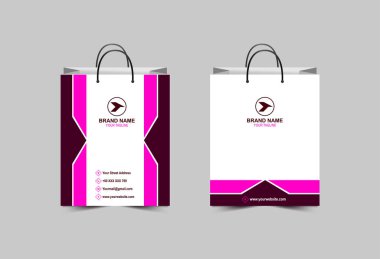 Kağıt Torba Şablonu Tasarım Pembe ve Kestane Paket Alışveriş Çantası Modern İşletme Yaratıcı Tasarım Vektör Çizimi